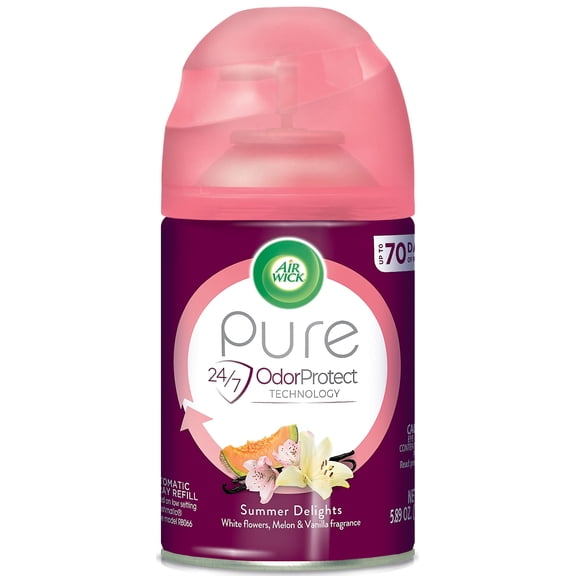 Air Wick Pure Automatic Air Freshener Spray Refill, Summer Delights, Essential Oils, Air Freshener, Odor Neutralization, 5.89 oz, 1 Count, Packaging May Vary