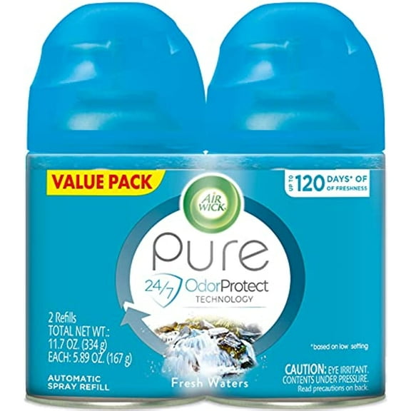 Air Wick Pure Freshmatic 2 Refills Automatic Spray, Fresh Waters, 2Ct, Air Freshener, Essential Oil, Odor Neutralization, Packaging May Vary