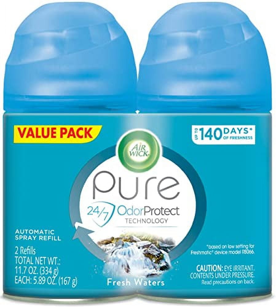 Air Wick Pure Freshmatic 2 Refills Automatic Spray, Fresh Waters, Air Freshener, Essential Oil, Odor Neutralization, Packaging May Vary, 5.89 Ounce