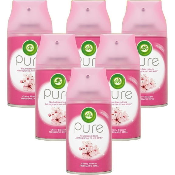 Air Wick Freshmatic Autospray Refill, Cherry Blossom, Eliminates Bad Odour like Cat Litter Smell, 250 ml Pack of 6