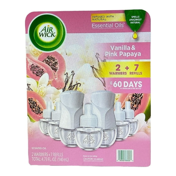 Air Wick Scented Oil Air Fresheners, Vanilla & Pink Papaya 2 Warmers +7 Refills