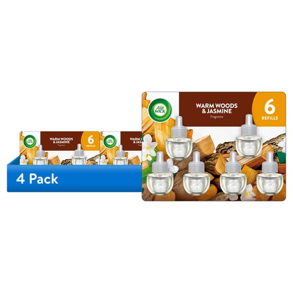 (4 pack) Air Wick Scented Oil Plug-in Warmer Refills, Warm Woods & Jasmine, 6 Count