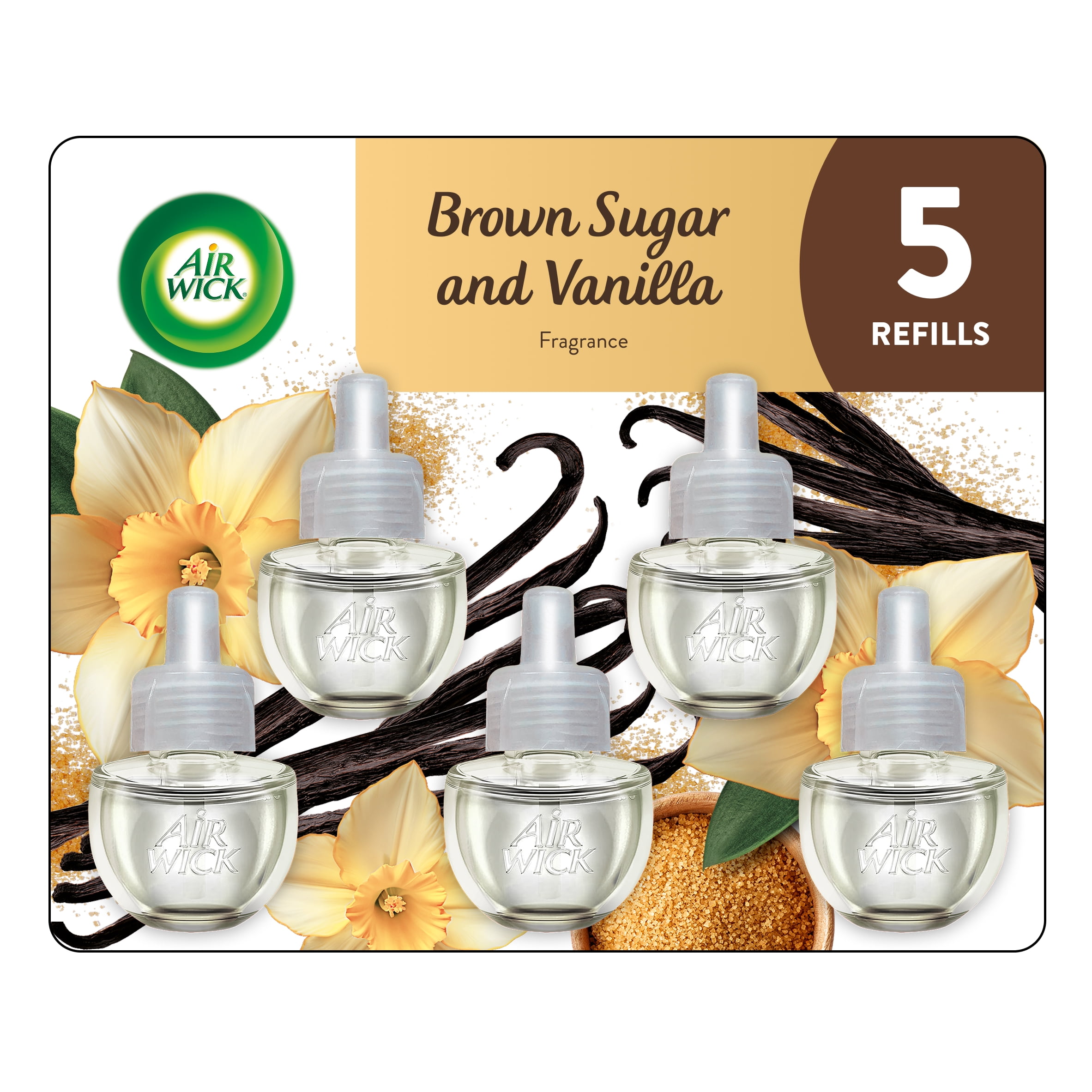 Air Wick Plug-In Scented Oil Air Freshener Warmer Refills, Brown Sugar and Vanilla, 5 Count
