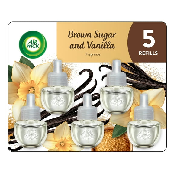 Air Wick Plug-In Scented Oil Air Freshener Warmer Refills, Brown Sugar and Vanilla, 5 Count
