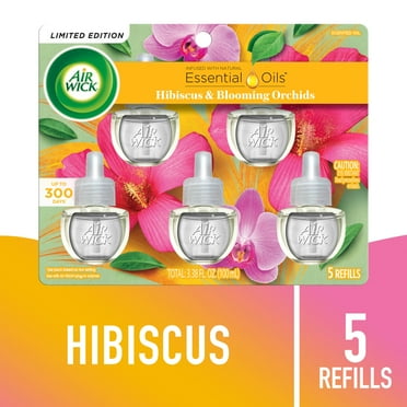 Air Wick Plug-In Scented Oil Air Freshener Warmer Refills, Hibiscus and Blooming Orchid, 5 Count