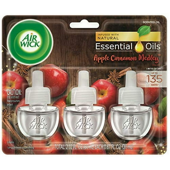 Air Wick Scented Oil Refills, Apple Cinnamon Medley 0.67oz Ea, 3 Count
