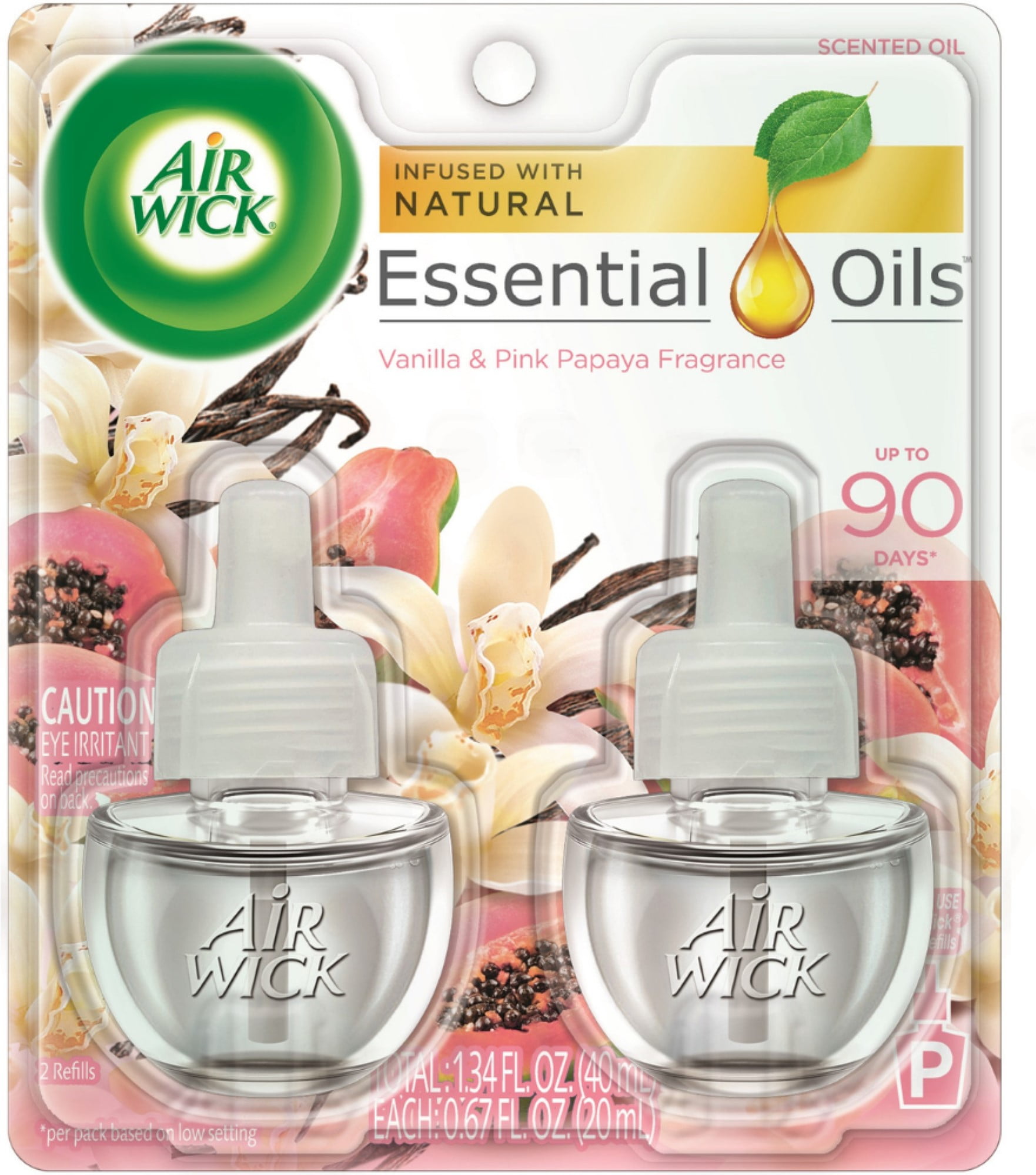 Air Wick Scented Oil - Twin Refill Essential Oils Vanilla & Pink Papaya (2x.67) oz. 1 ea (Pack of 2)