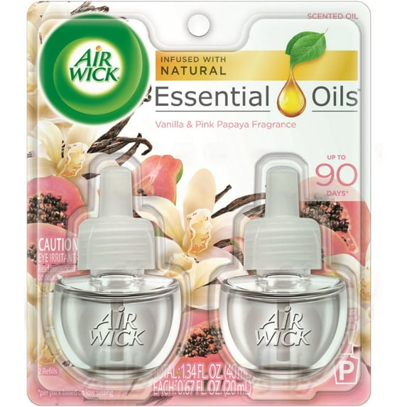 Air Wick Scented Oil - Twin Refill Essential Oils� Vanilla & Pink Papaya (2x.67) oz. 1 ea (Pack of 4)
