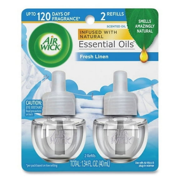 Air Wick Scented Oil Twin Refill, Fresh Linen, 0.67 oz, 2/Pack, 6/Carton, Each