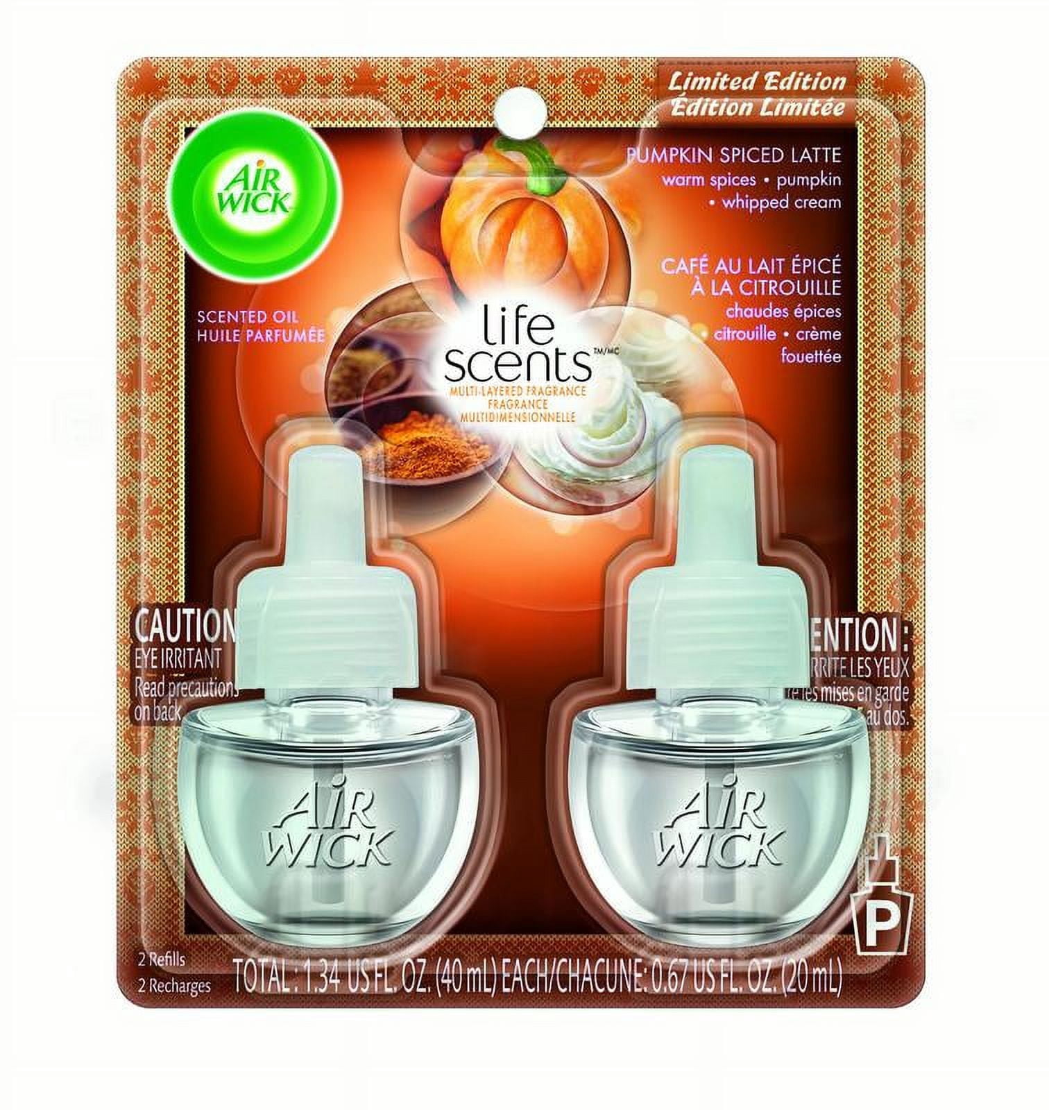 Air Wick Scented Oil Twin Refill Life Scents Pumpkin Spiced Latte (Warm Spices/Pumpkin/Whipped Cream) (2X.67) Oz