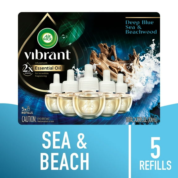 Air Wick Scented Oil Vibrant Refill, 5 Count, Deep Blue Sea and Beachwood (4 Pack)