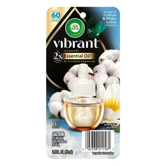 Air Wick Vibrant Plug-In Scented Oil Air Freshener Warmer Refill, Cotton and White Lotus, 1 Count