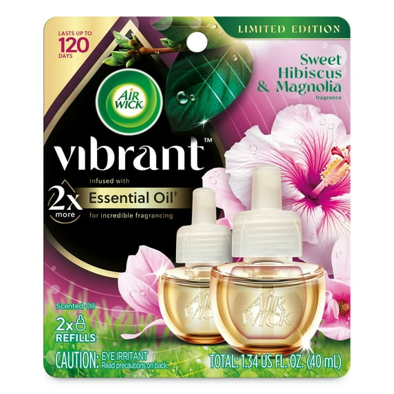 Air Wick Scented Oil Vibrant Refill, Sweet Hibiscus and Magnolia, 2 Count (4 PACK)