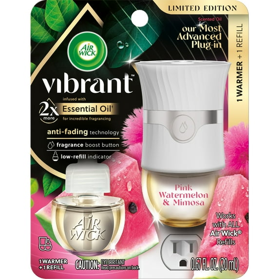 Air Wick Vibrant Plug-In Scented Oil Air Freshener Warmer Starter Kit, Pink Watermelon and Mimosa, 2 Piece