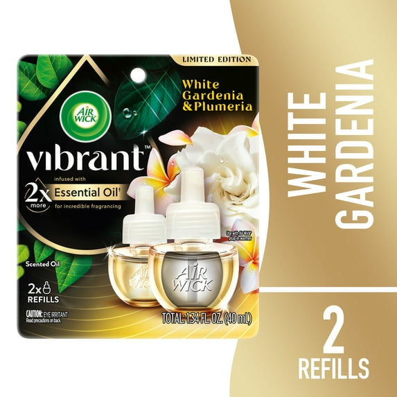 Air Wick Vibrant Plug-In Scented Oil Air Freshener Warmer Refills, White Gardenia and Plumeria, 2 Count