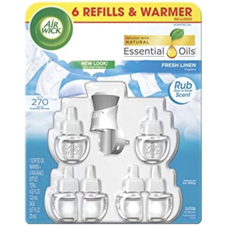 Air Wick Snuggle Fresh Linen, 6 Scented Oil Refills & Warmer