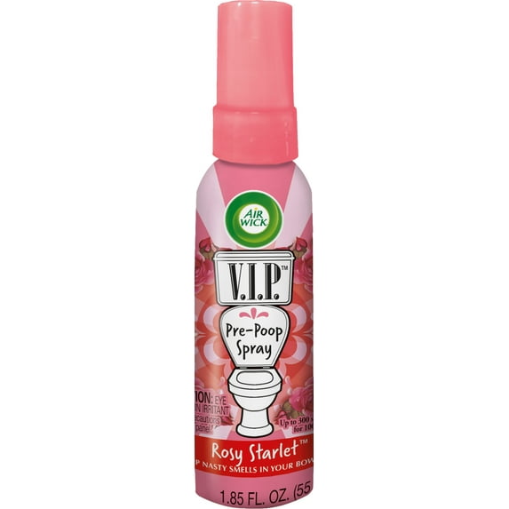 Air Wick V.I.P. Pre-Poop Toilet Spray, 1.85 oz (Travel Size), Rosy Starlet Scent, up to 100 Uses, Contains Essential Oils