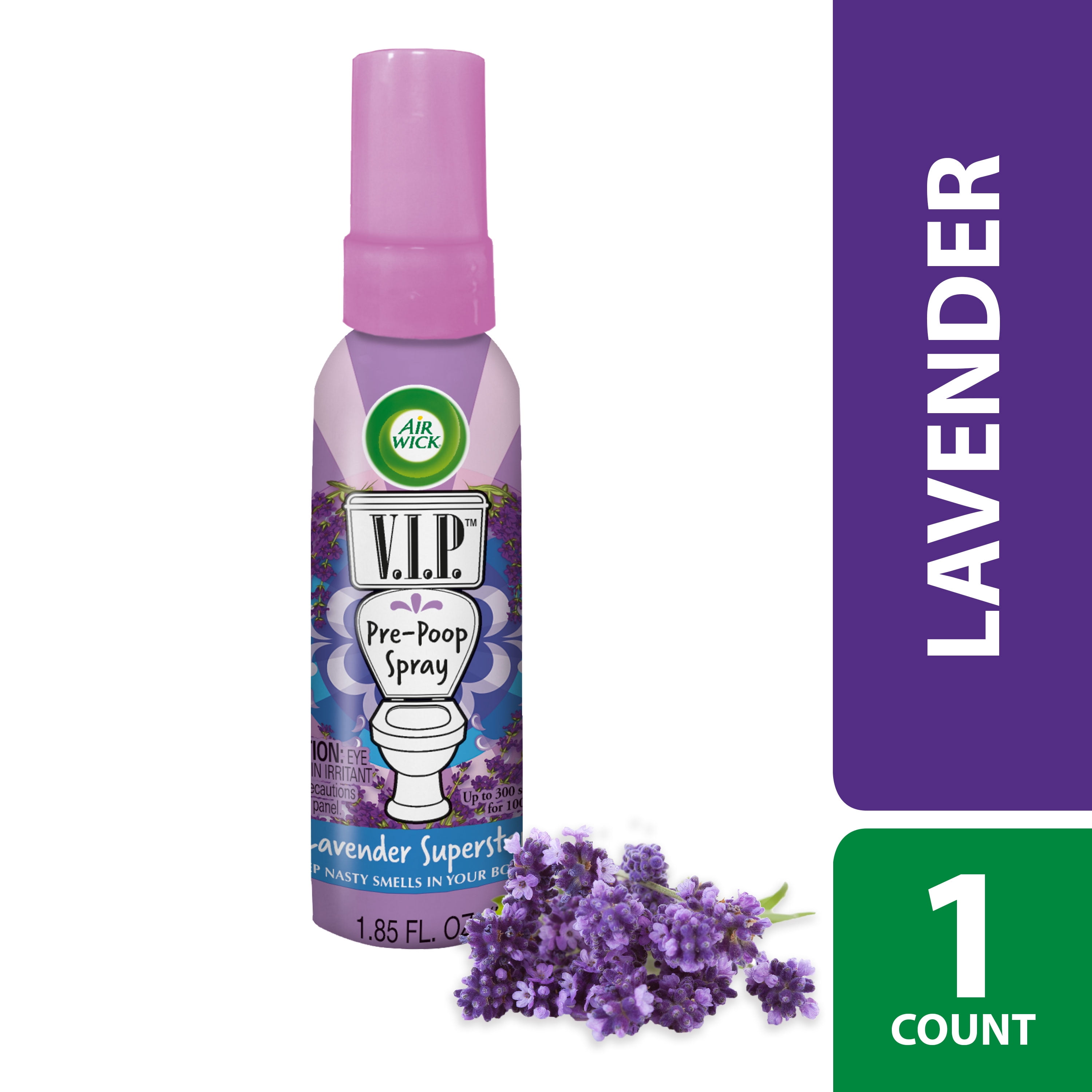 Air Wick V.I.P. Pre-Poop Toilet Spray, 1.85oz, Lavender Superstar Scent, Up  to 100 Uses, Travel size, Contains Essential Oils 