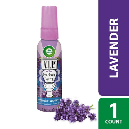 Air Wick V.I.P. Pre-Poop Toilet Spray, 1.85oz, Lavender Superstar Scent, Up to 100 Uses, Travel size, Contains Essential Oils