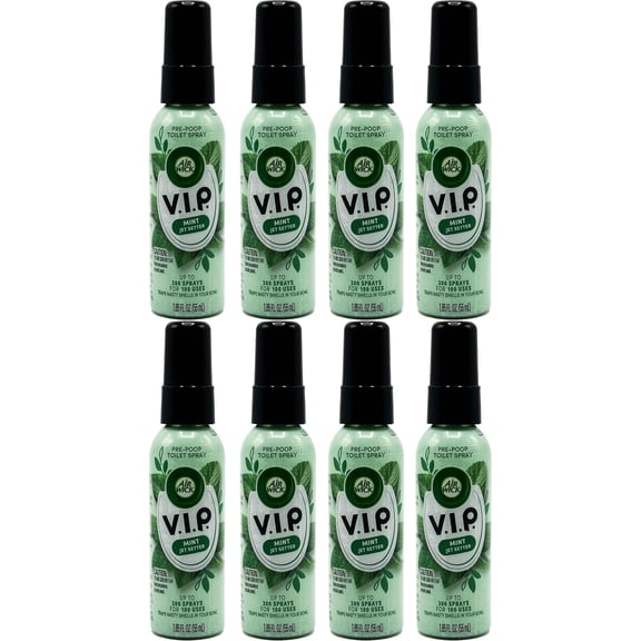 Air Wick V.I.P. Pre-Poop Toilet Spray, Mint Jet Setter, Travel Size, Neutralizes Odors, Contains Essential Oils, Fresh Mint Scent Bathroom Spray, 1.85 Oz (Pack of 8)