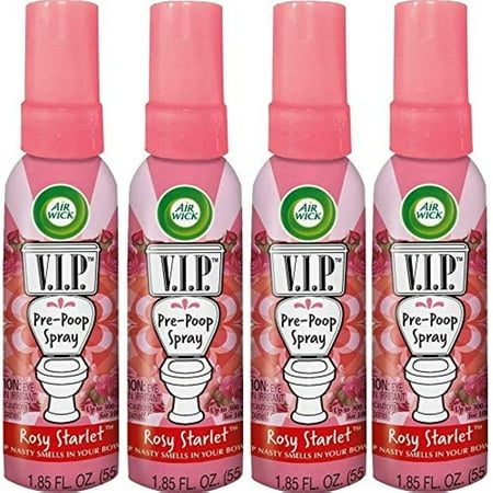 Air Wick V.I.P. Pre-Poop Toilet Spray | Rosy Starlet Scent | Contains Essential Oils | Travel Size Air Freshener | Up To 100 Uses - 1.85 Ounce (Pack Of 4)