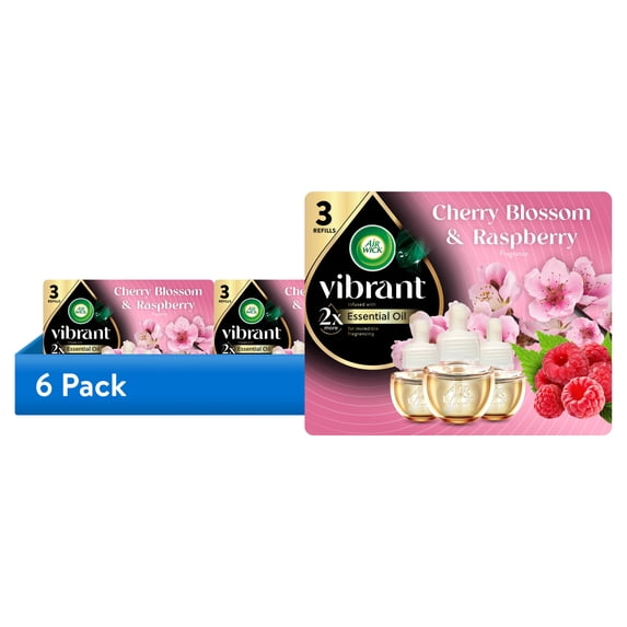 (6 pack) Air Wick Vibrant Plug-In Scented Oil Air Freshener Warmer Refills, Cherry Blossom and Raspberry, 3 Count