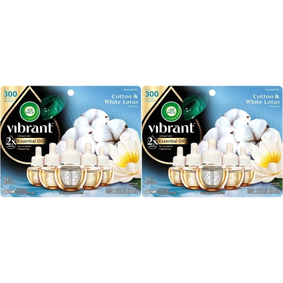 Air Wick Vibrant Plug-In Scented Oil Air Freshener Warmer Refills, Cotton and White Lotus, 5 Count Pack of 2