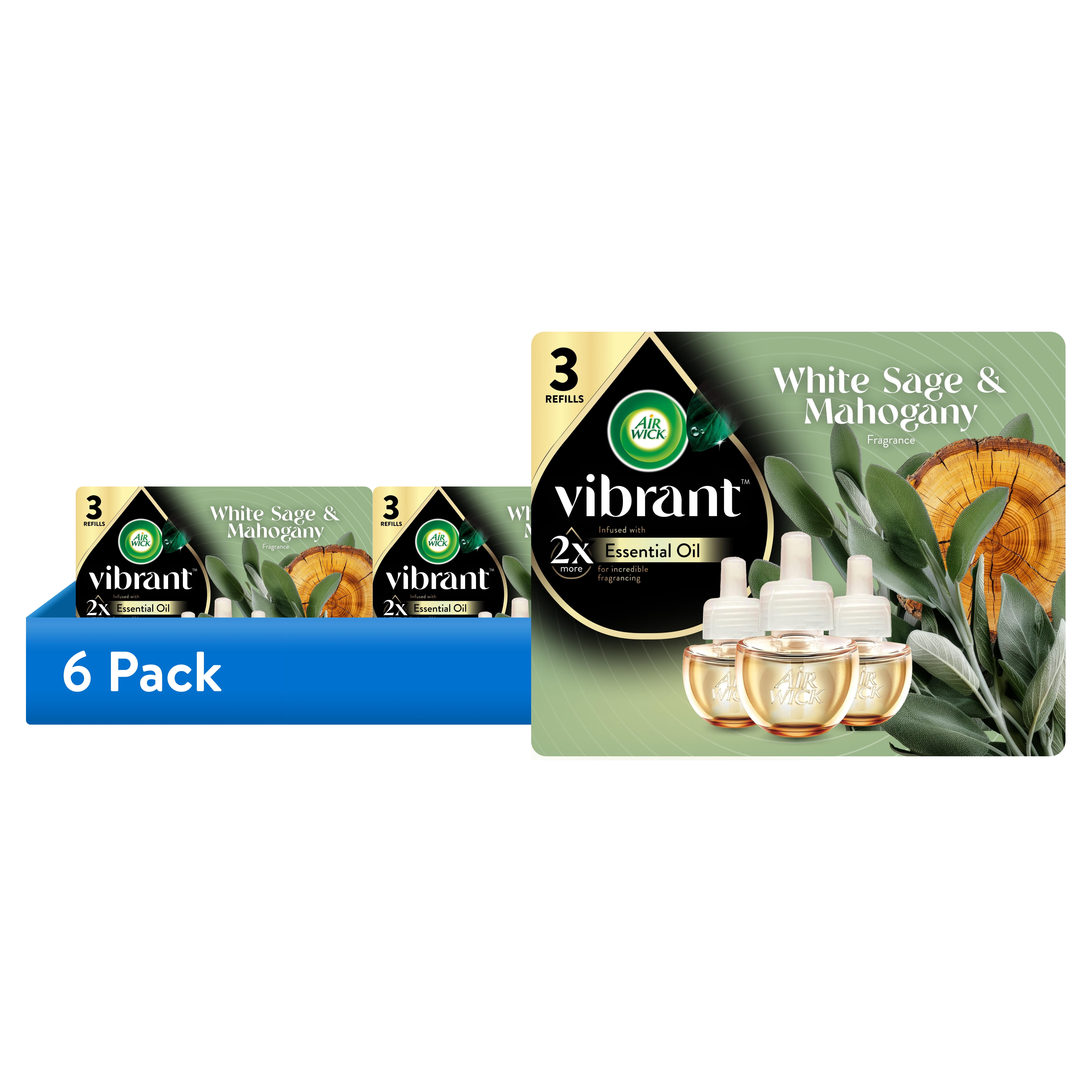 (6 pack) Air Wick Vibrant Plug-In Scented Oil Air Freshener Warmer Refills, White Sage and Mahogany, 3 Count