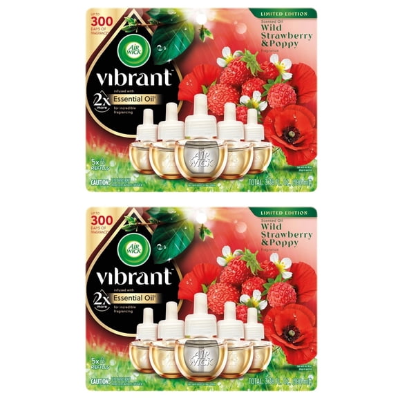 Air Wick Vibrant Plug-In Scented Oil Air Freshener Warmer Refills, Wild Strawberry and Poppy, 10 Count