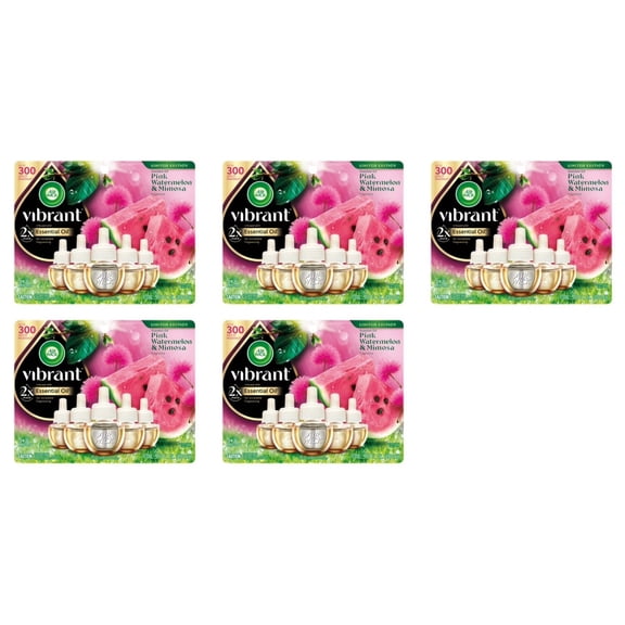 Air Wick Vibrant Plug-In Scented Oil Refills Pink Watermelon & Mimosa Scent Air Freshener, Essential Oils -25 Refills