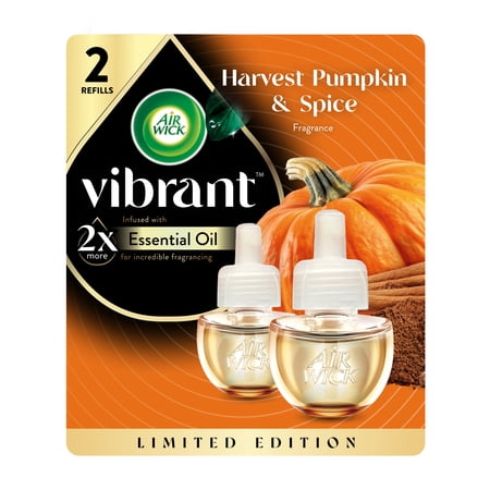 Air Wick Vibrant Plug-In Scented Oil Air Freshener Warmer Refills, Harvest Pumpkin and Spice, 2 Count