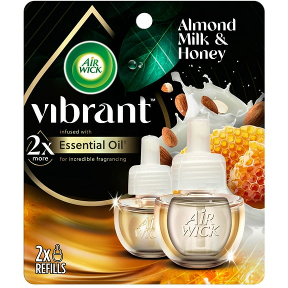 Air Wick Vibrant Plug-In Scented Oil Air Freshener Warmer Refills, Almond Milk and Honey, 2 Count