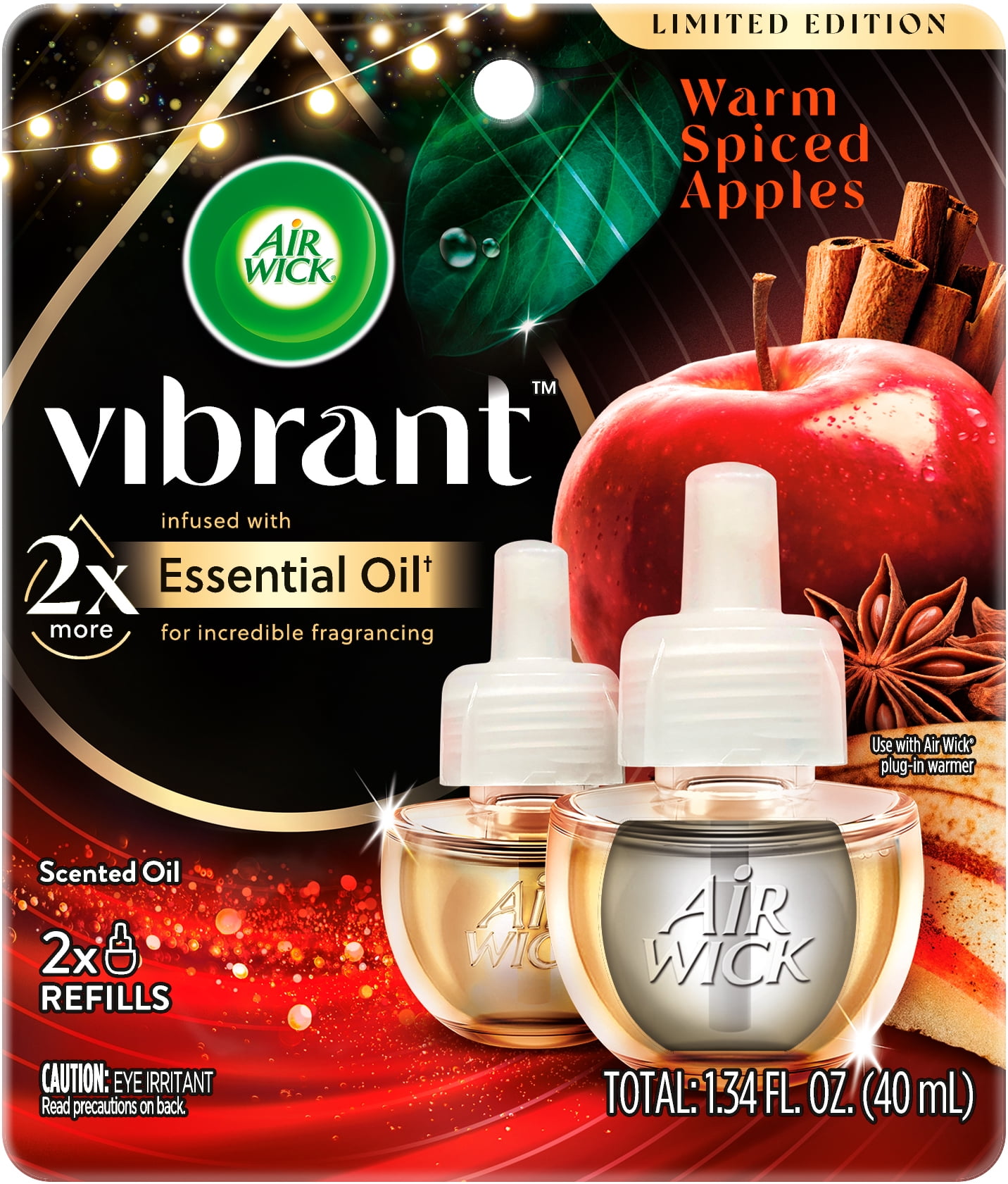 Air Wick Vibrant Plug in Scented Oil Refill, 2ct, Warm Spiced Apples
