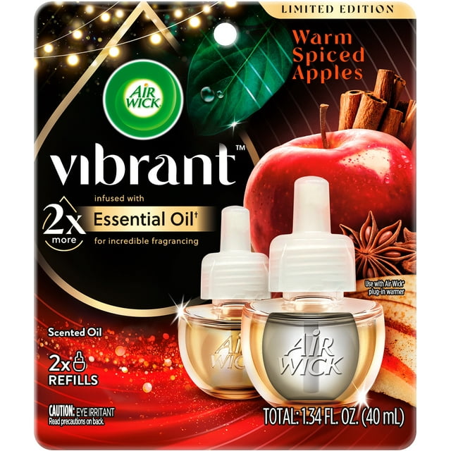 Air Wick Vibrant Plug in Scented Oil Refill, 2ct, Warm Spiced Apples