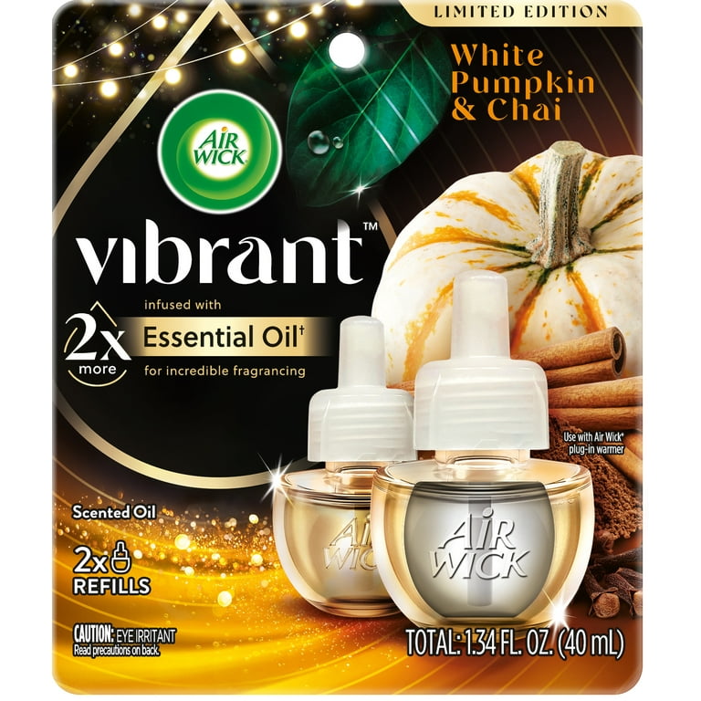 Air Wick Vibrant Plug in Scented Oil Refill, 2ct, White Pumpkin & Chai, Air  Freshener, Essential Oils 
