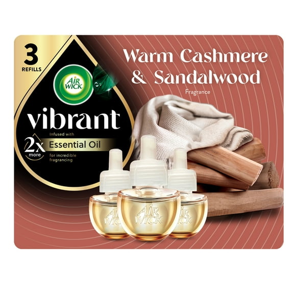 Air Wick Vibrant Plug-In Scented Oil Air Freshener Warmer Refills, Cashmere and Sandalwood, 3 Count