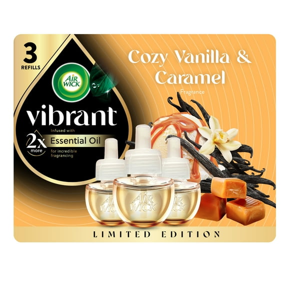 Air Wick Vibrant Plug-In Scented Oil Air Freshener Warmer Refills, Vanilla Caramel, 3 Count