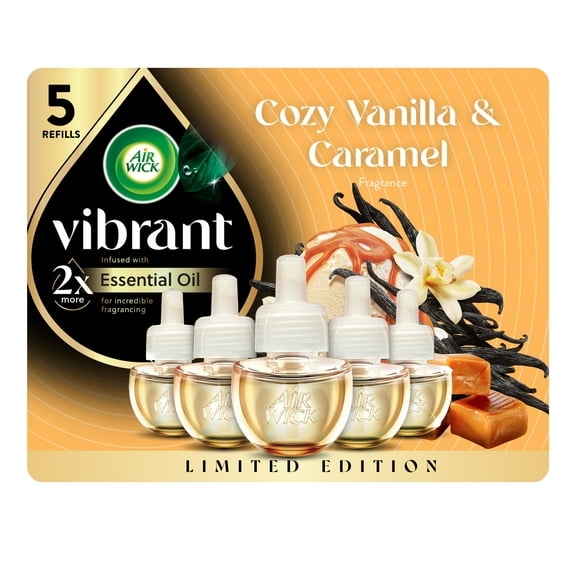 Air Wick Vibrant Plug-In Scented Oil Air Freshener Warmer Refills, Vanilla and Warm Caramel, 5 Count