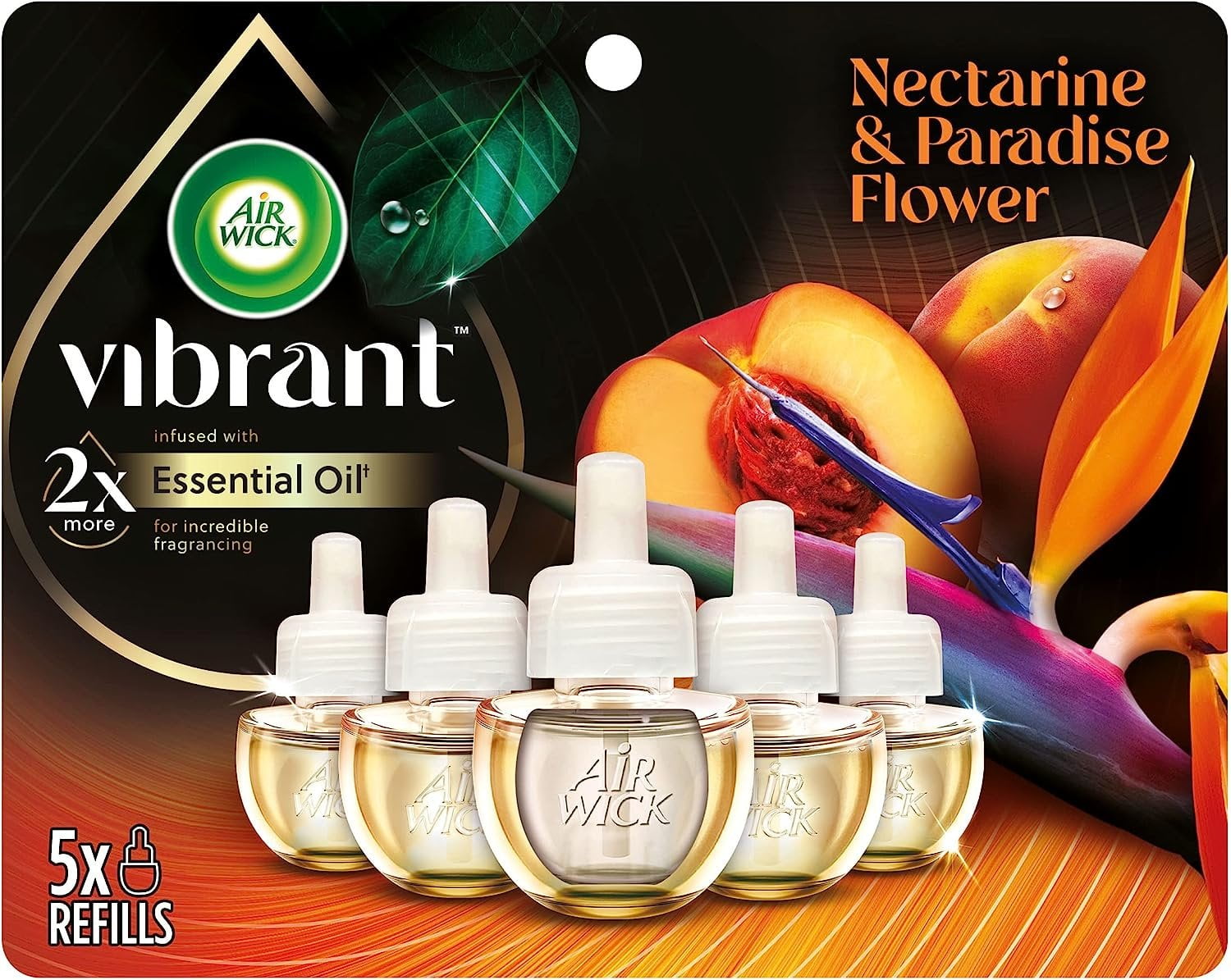 Air Wick Vibrant Plug in Scented Oil Refill, 5ct, Nectarine & Paradise Flower, Air Freshener