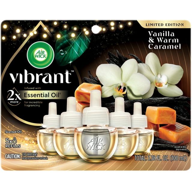 Air Wick Vibrant Plugin Scented Oil Refill, 5ct, Essential Oils, Warm