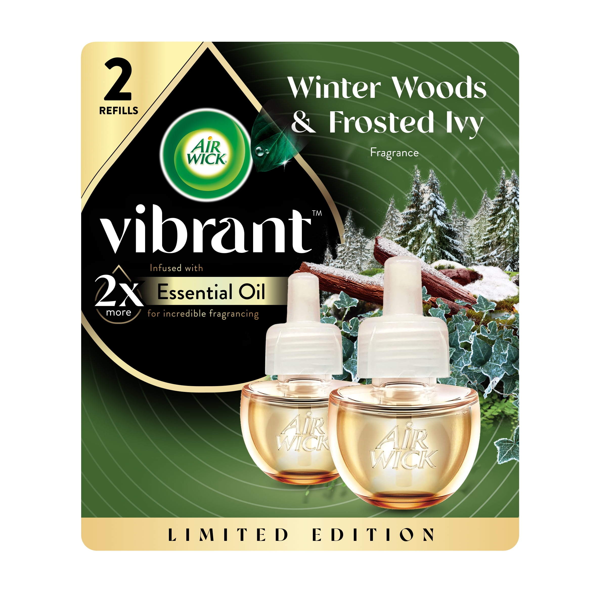 Air Wick Vibrant Plug-In Scented Oil Air Freshener Warmer Refills, Winter Woods and Frosted Ivy, 2 Count