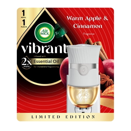 Air Wick Vibrant Plug-In Scented Oil Air Freshener Warmer Starter Kit, Apple and Cinnamon, 2 Piece