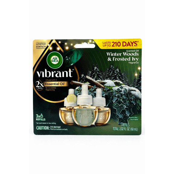 Air Wick Vibrant Scented Oil Plug-In Refills, Winter Woods & Frosted Ivy Fragrance, Essential Oils, 3 Refills, 2.02 fl oz Total