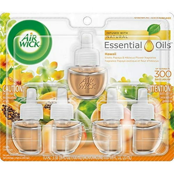 Air Wick plug in Scented Oil 5 Refills, Hawaii, (5x0.67oz), Essential Oils, Air Freshener