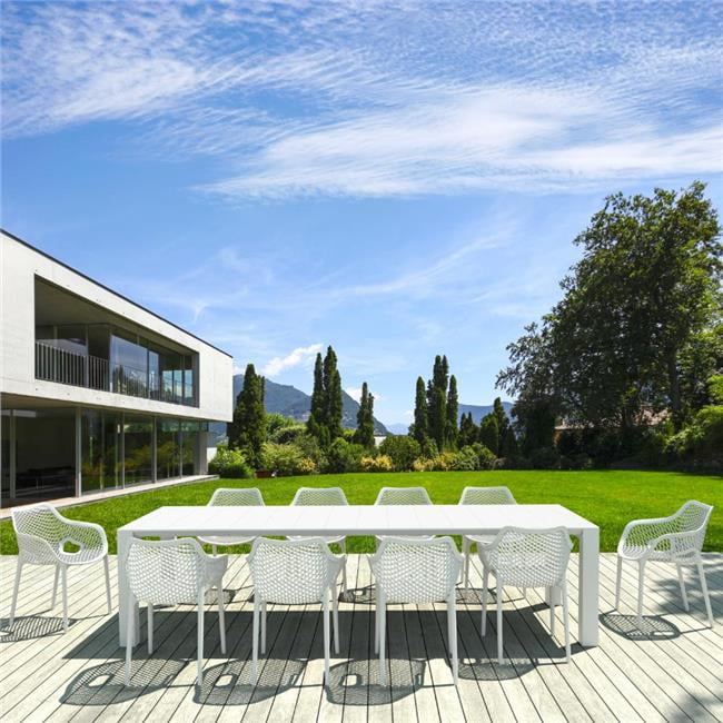 White Resin 11-Piece Outdoor Dining Set with Extendable Table