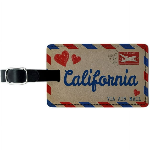 Air mail Postcard Love for California Leather Luggage ID Tag Suitcase Carry-On