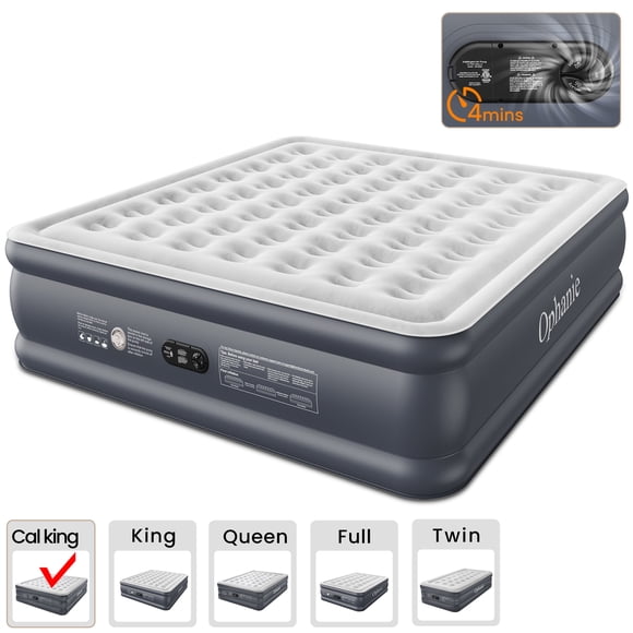 Ophanie Cal King Air Mattress 18in Puncture Resistant Air Beds with Built in Pump, Elevated Quick Inflation/Deflation Inflatable Beds for Camping, Indoor Colchon Mattresses, Guests Air Bed, Drak Gray