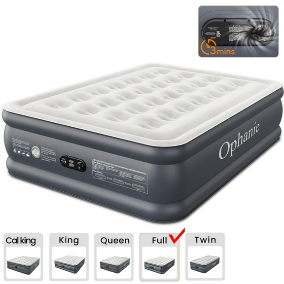 Ophanie Full Air Mattress, 18-Inch Elevated Inflatable Bed with Built-in Pump, Puncture-Resistant, Quick Inflation/Deflation, Portable for camping & Guests, Dark Gray