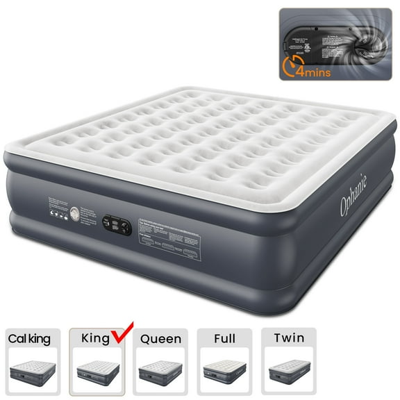 Ophanie King Air Mattress, 18-Inch Elevated Inflatable Bed with Built-in Pump, Puncture-Resistant, Quick Inflation/Deflation, Portable for camping & Guests, Dark Gray