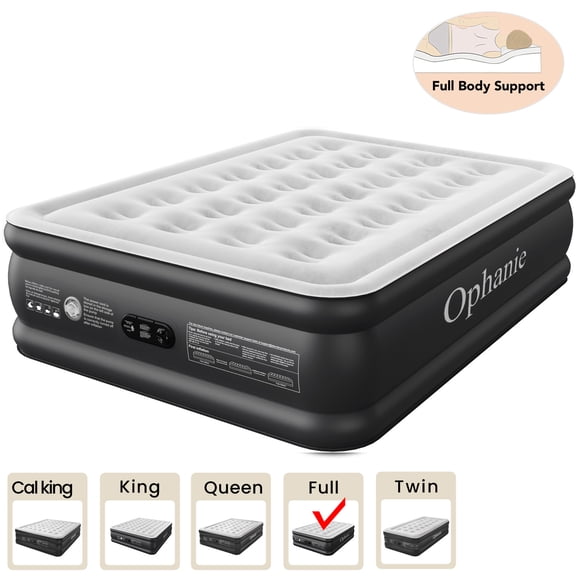 Ophanie Full Air Mattress, 18-Inch Elevated Inflatable Bed with Built-in Pump, Puncture-Resistant, Quick Inflation/Deflation, Portable for camping & Guests, Black